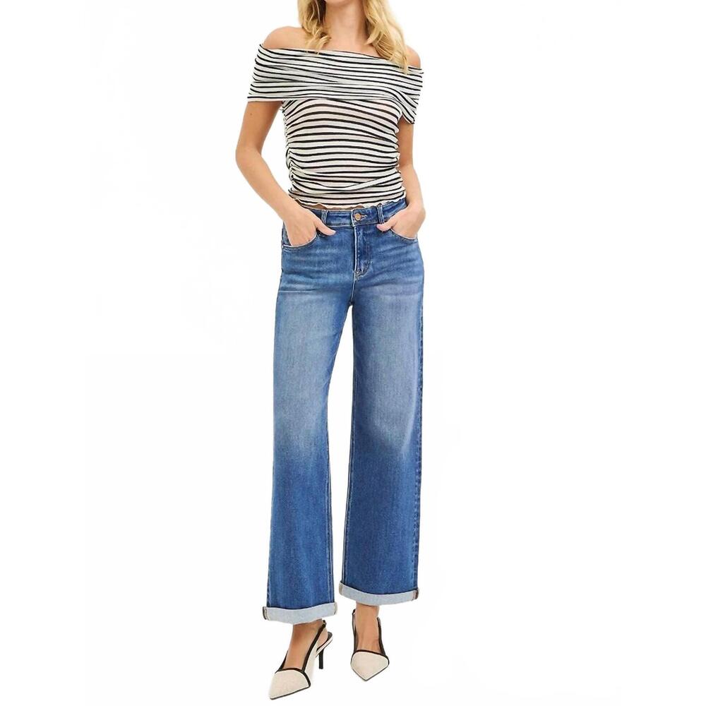 NEW RISEN high rise relaxed fit ankle straight jeans in medium wash - Picture 6 of 6